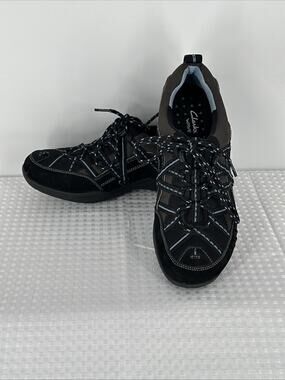 Clarks Wave Black And Blue Leather Suede and Mesh Sneakers Shoes Women's 10 Wide